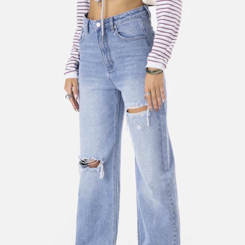 Adika Maison Medium Wash Ripped Jeans - Wide Leg